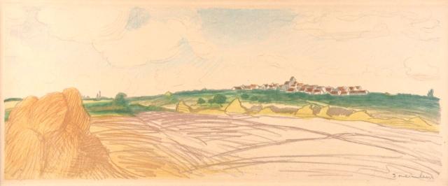 Color landscape lithograph (compare to pencil drawing)